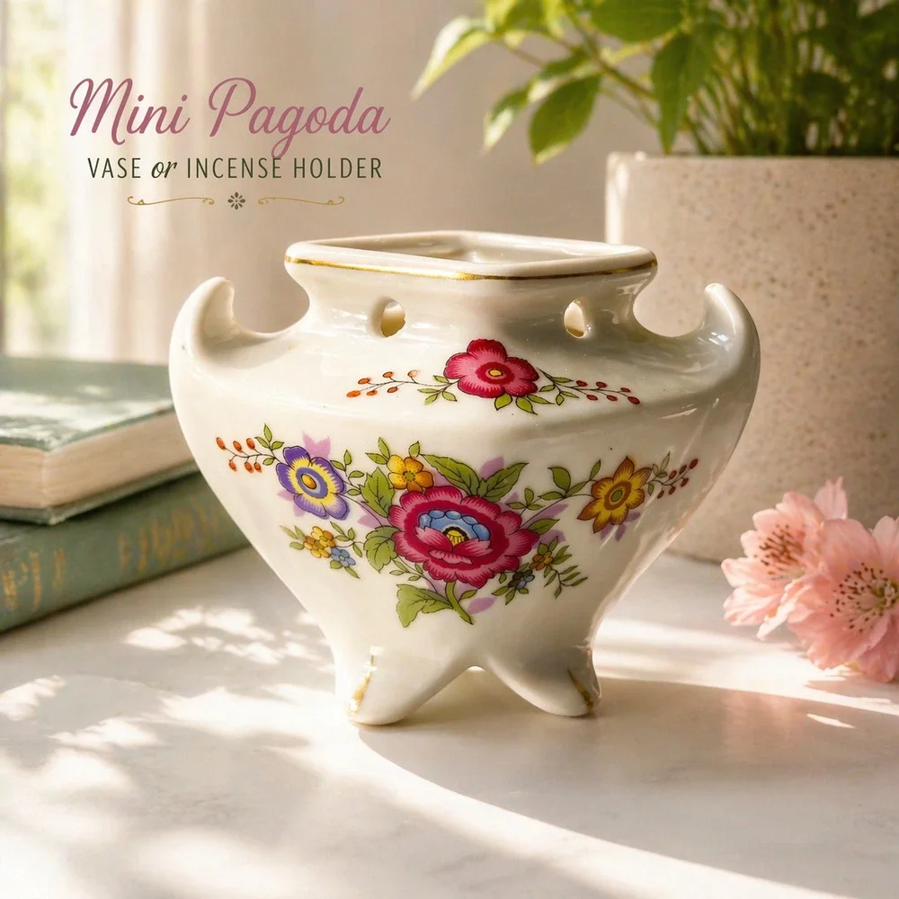 Vintage Japanese Porcelain Pagoda Posy or Incense Holder | 1950s–60s Bud Vase